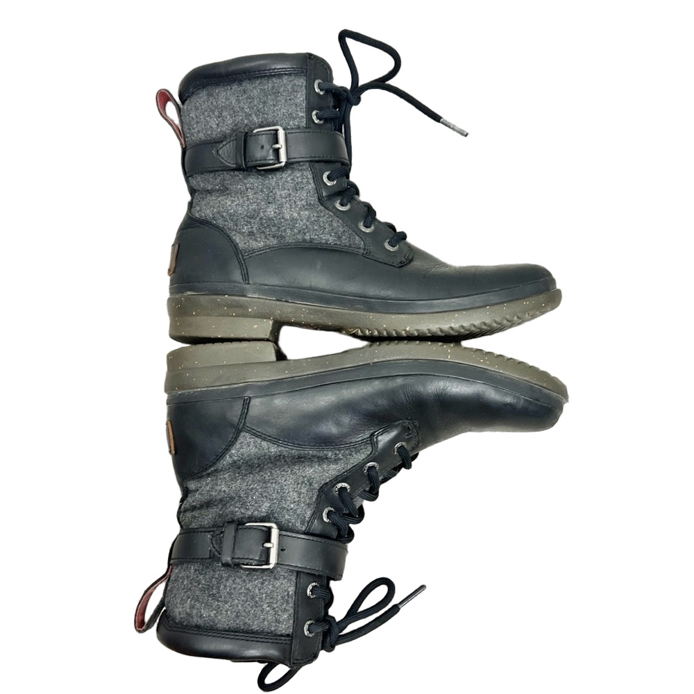 UGG Kesey waterproof black leather grey wool lined winter ankle snow boots 7.5